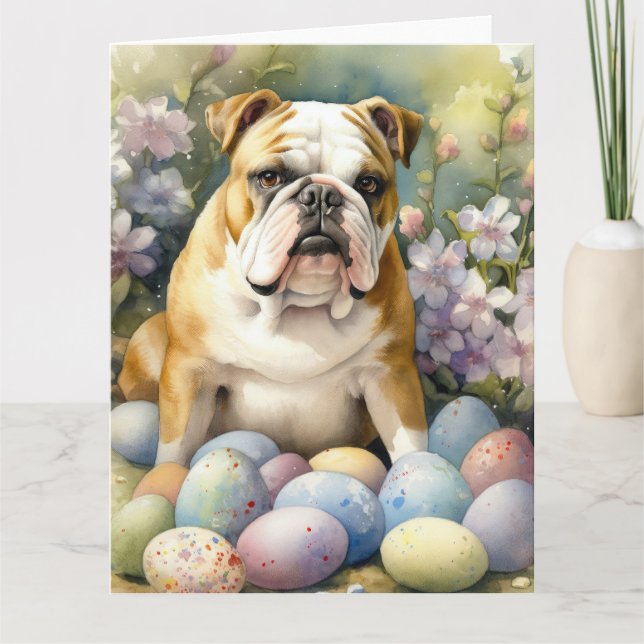 Tarjeta Bulldog con huevos de Pascua Fiesta (Anverso)