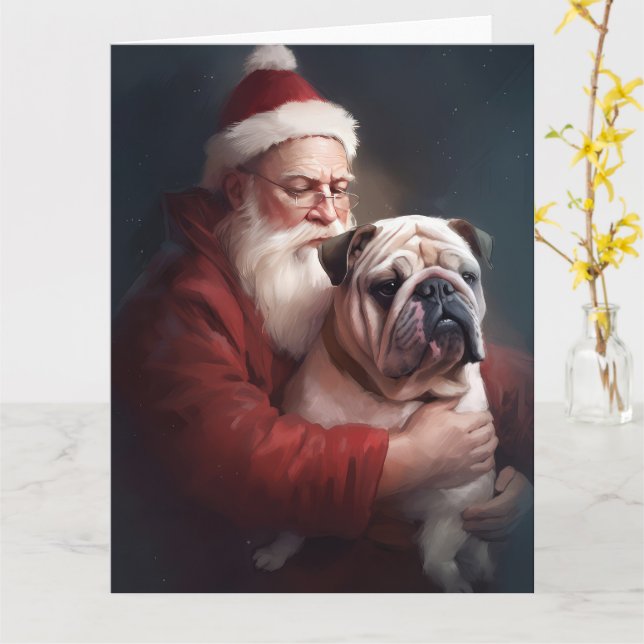 Tarjeta Bulldog Con Navidades Festividades De Santa Claus (flor amarilla)