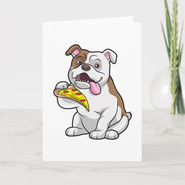 Tarjeta Bulldog con pedazo de pizza (Anverso)