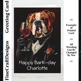 Tarjeta Bulldog, Corbatín y Vino CR8 Nombre Personalizado