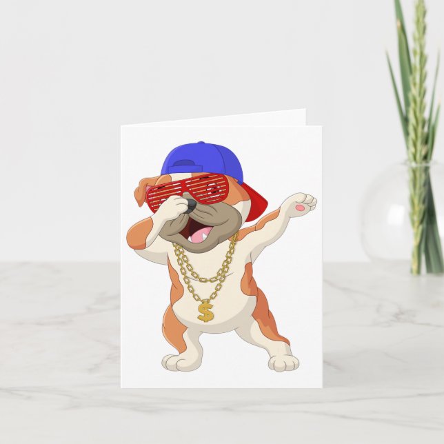 Tarjeta Bulldog De Bebida Con Sombrillas De Gorro De Béisb (Anverso)