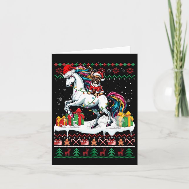 Tarjeta Bulldog de Santa Francia monta Navidades de unicor (Anverso)