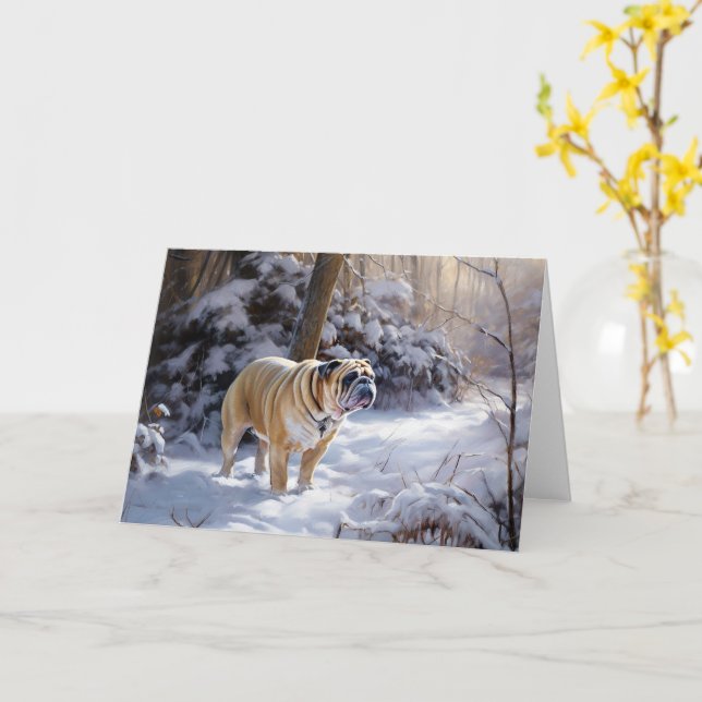 Tarjeta Bulldog Dejar Que Nieva Navidades Cepillado (flor amarilla)