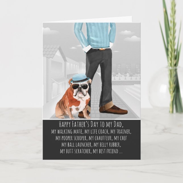 Tarjeta Bulldog del Día del Padre Perro gracioso (Anverso)