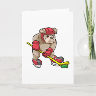 Tarjeta Bulldog en hockey sobre hielo con palo de hockey s