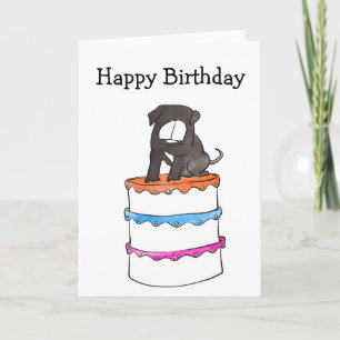 Tarjeta Bulldog en la carta de cumpleaños del pastel