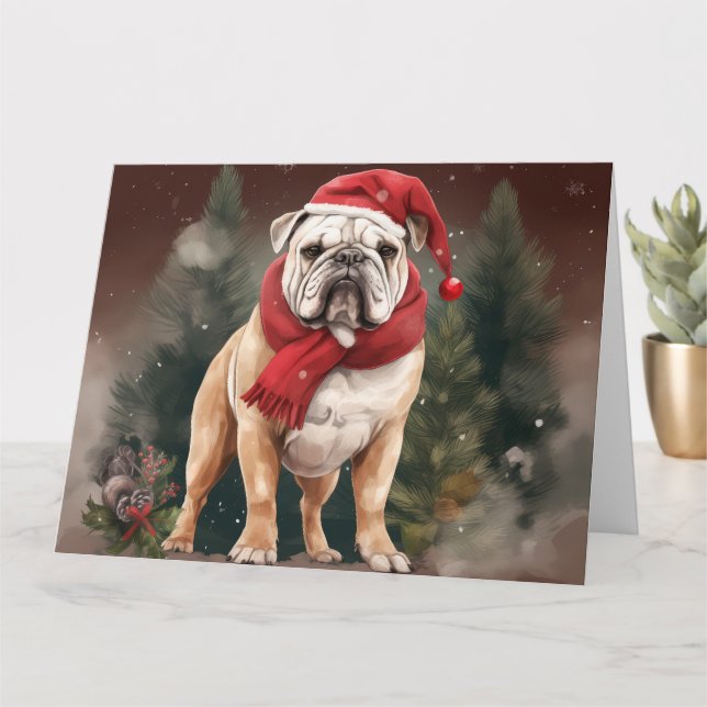 Tarjeta Bulldog en Navidades de nieve (Planta pequeña)