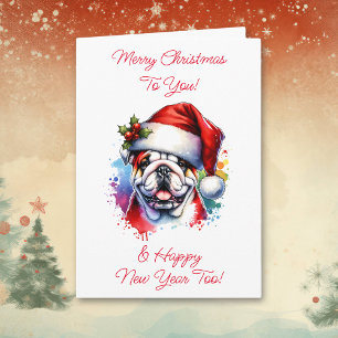 Tarjeta Bulldog en Navidades personalizados de Santa Hat