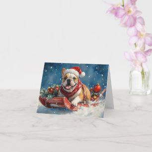 Tarjeta Bulldog en Sledge Let it Snow Navidades
