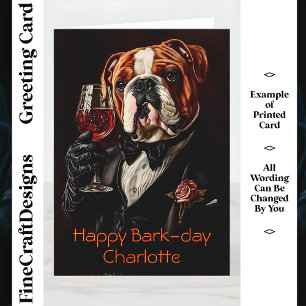Tarjeta Bulldog En Tuxedo, Bow Tie & Wine Personalizado Cu