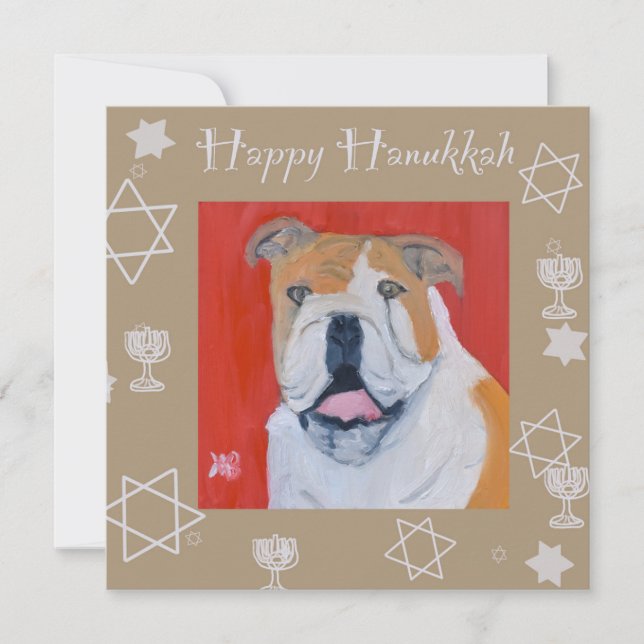 Tarjeta Bulldog Feliz Hanukkah (Anverso)