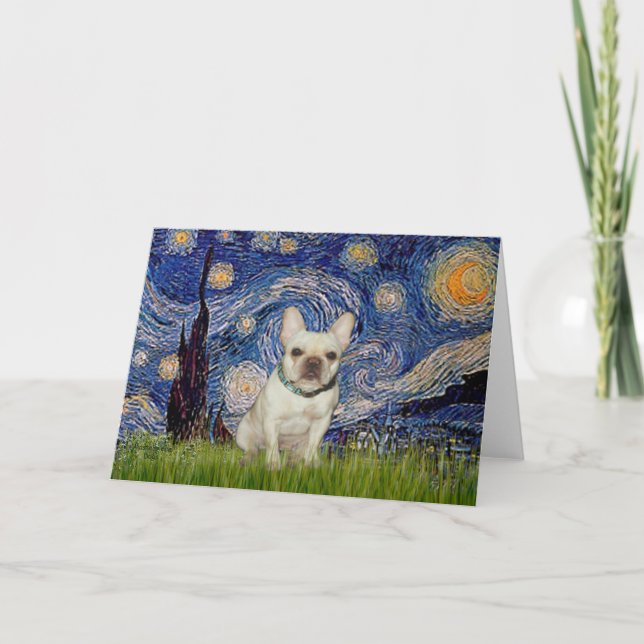 Tarjeta Bulldog francés 1 - Noche estrellada (Anverso)