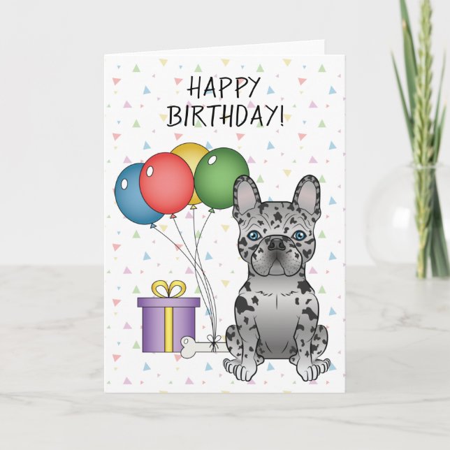 Tarjeta Bulldog Francés Blue Merle Perro Lindo Cumpleaños  (Anverso)