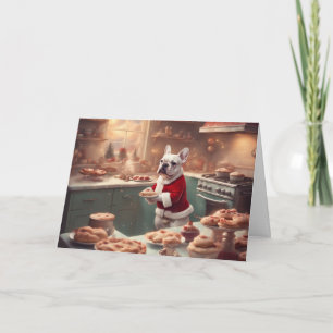 Tarjeta Bulldog Francés caprichoso con traje de Santa horn
