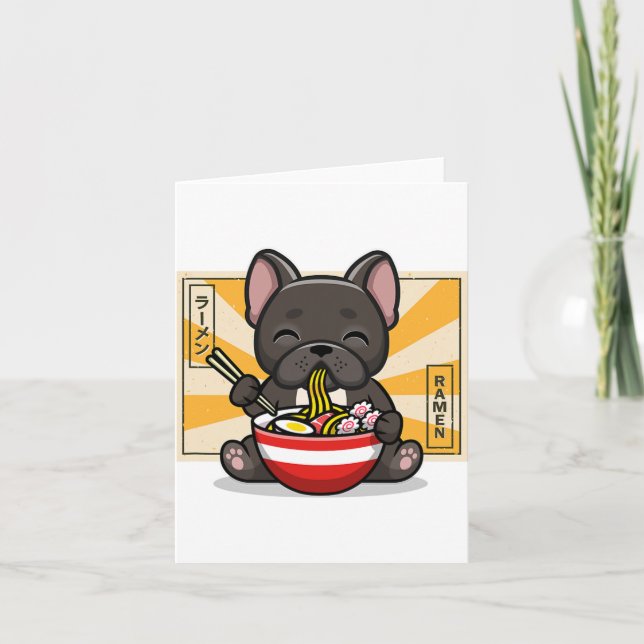 Tarjeta Bulldog francés come fideos animales (Anverso)