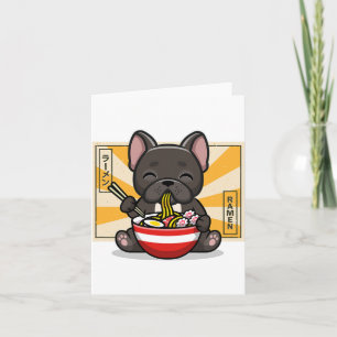 Tarjeta Bulldog francés come fideos animales