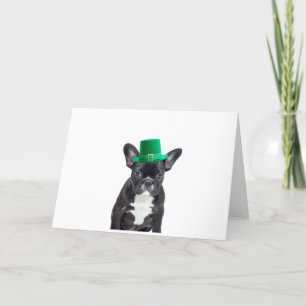 Tarjeta Bulldog francés con el Día del Gorra San Patricio