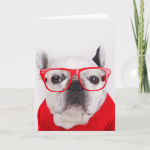 Tarjeta Bulldog francés con gafas y camiseta
