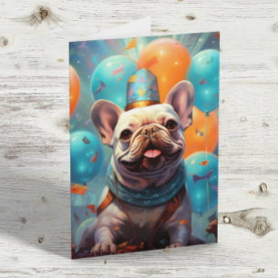Tarjeta Bulldog francés con globos Cumpleaños
