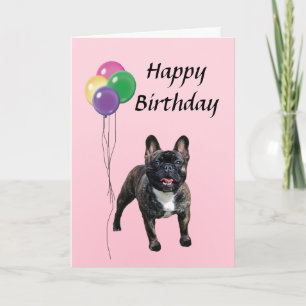 Tarjeta Bulldog francés con globos Feliz cumpleaños