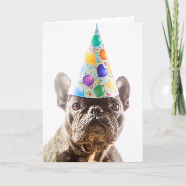 Tarjeta Bulldog francés con Gorra Fiesta (Anverso)