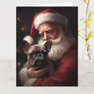 Tarjeta Bulldog Francés Con Santa Claus Navideño Festivo