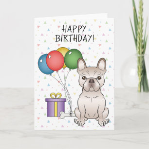 Tarjeta Bulldog Francés Crema Dibujo Animado Cumpleaños Fe