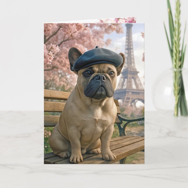 Tarjeta Bulldog Francés Cumpleaños En París (Anverso)
