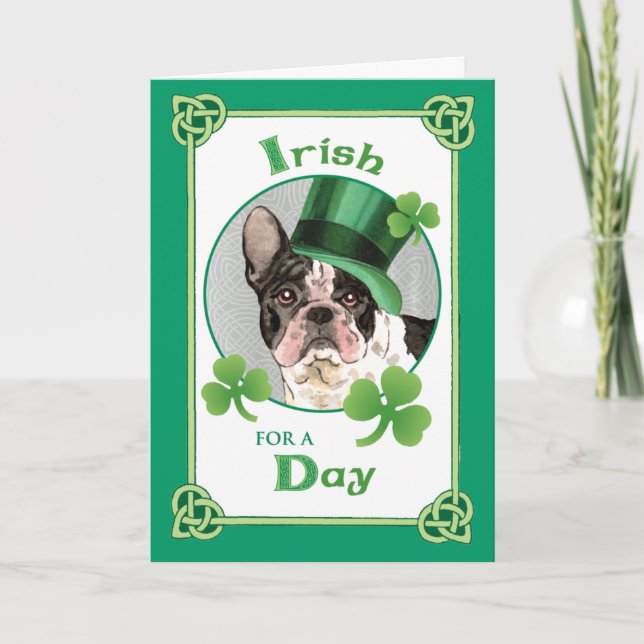 Tarjeta Bulldog francés del Día de San Patricio (Anverso)
