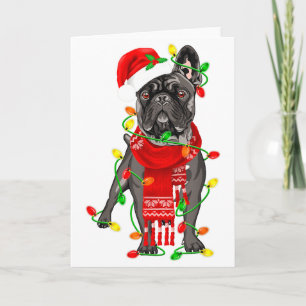 Tarjeta Bulldog Francés Divertido Luces de Navidad del Árb