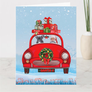 Tarjeta Bulldog Francés en coche con Papá Noel