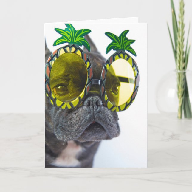 Tarjeta Bulldog francés en la playa (Anverso)