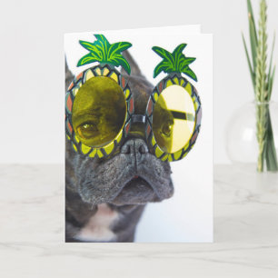 Tarjeta Bulldog francés en la playa