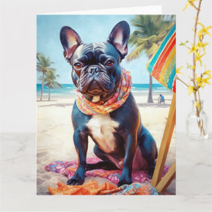 Tarjeta Bulldog francés en la playa, regalo de verano para