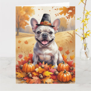Tarjeta Bulldog francés en otoño deja arte de Acción de Gr