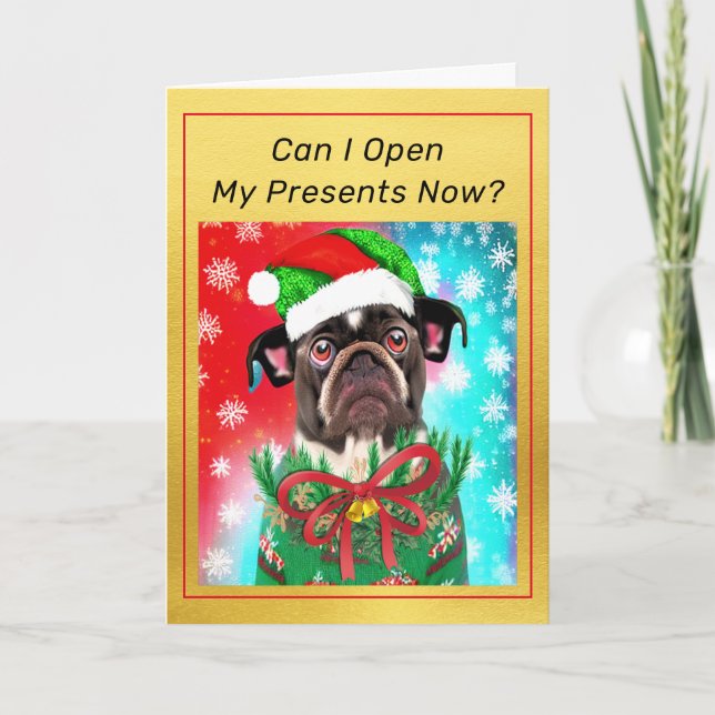 Tarjeta Bulldog francés en Santa Hat Cute Perro Navidades (Anverso)