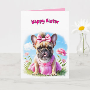 Tarjeta Bulldog Francés Flores Pascua Bulldog Francés