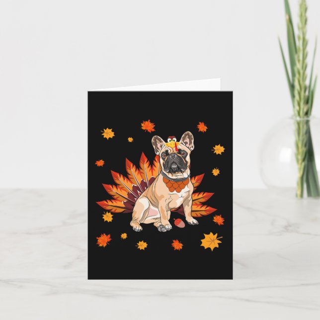 Tarjeta Bulldog Francés Frenchie Perro Hoja de Arce Día de (Anverso)