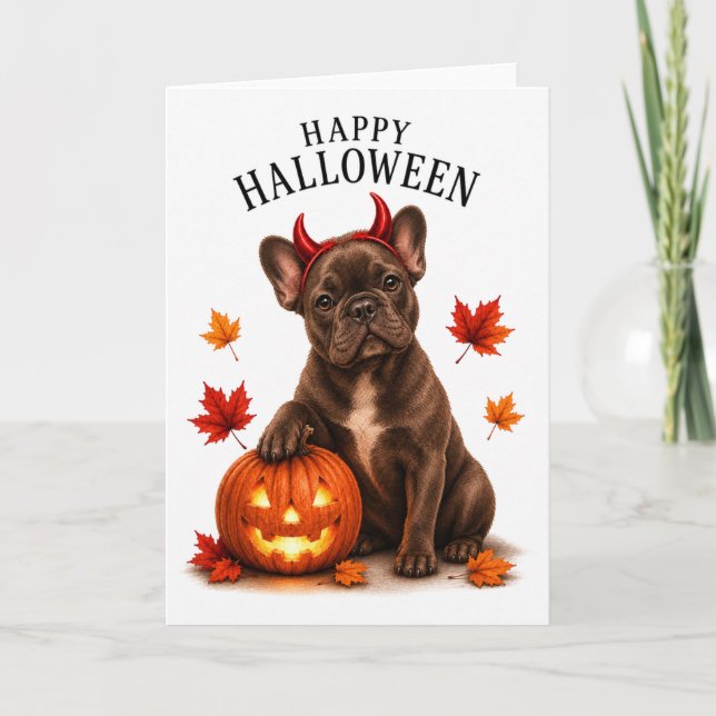 Tarjeta Bulldog Francés Halloween Diablo Perro (Anverso)