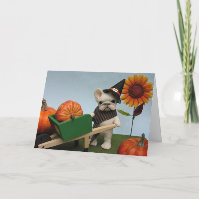 Tarjeta Bulldog francés Halloween Harvest (Anverso)