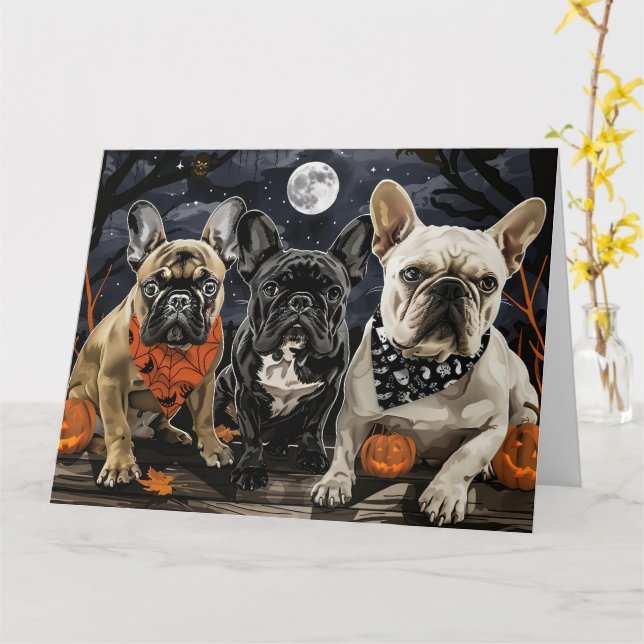Tarjeta Bulldog francés Halloween Spooky (flor amarilla)