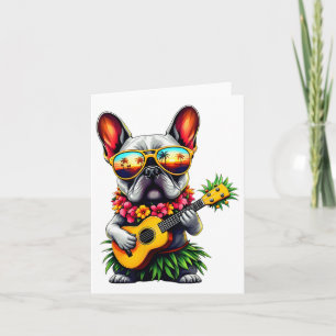 Tarjeta Bulldog francés hawaiano &amp; Ukulele de piña Su