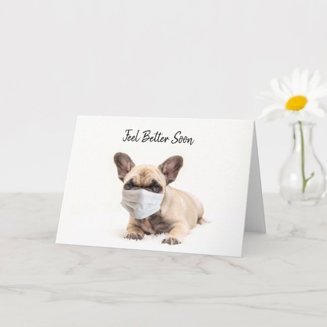 Tarjeta Bulldog francés lleva máscara facial (Planta pequeña)