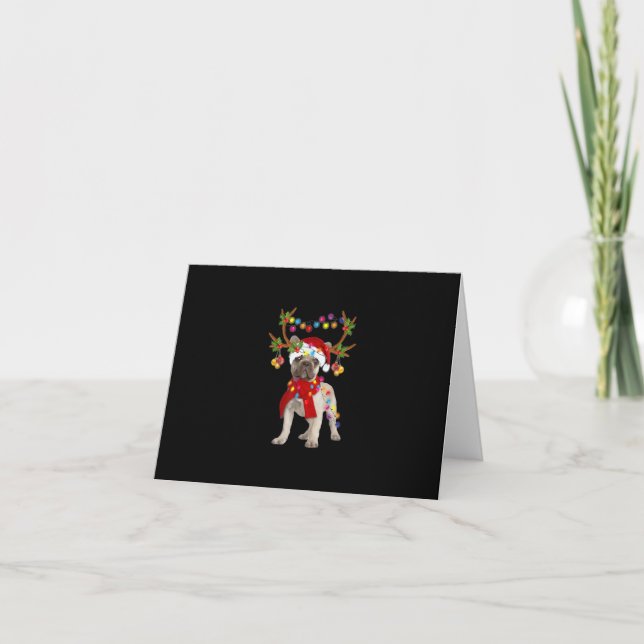 Tarjeta Bulldog francés: magnífico árbol de Navidad de ren (Anverso)
