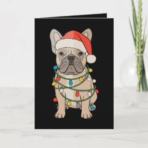 Tarjeta Bulldog Francés Perro Gorro de Santa Feliz Navidad
