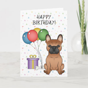 Tarjeta Bulldog Francés Rojo Perrito De Dibujos Animados L