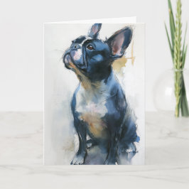 Tarjeta Bulldog francés sentado a la acuarela