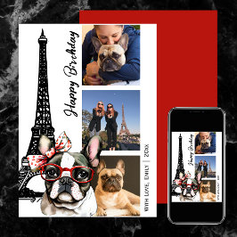 Tarjeta Bulldog francés Torre Eiffel Foto París Cumpleaños