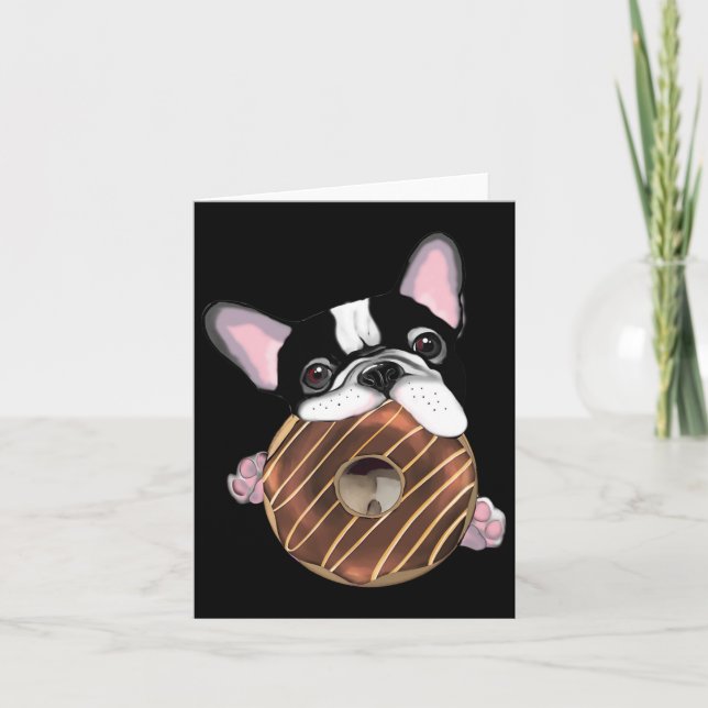Tarjeta Bulldog Francés Y Donut De Chocolate (Anverso)