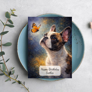 Tarjeta Bulldog Francés y Mariposa Naranja